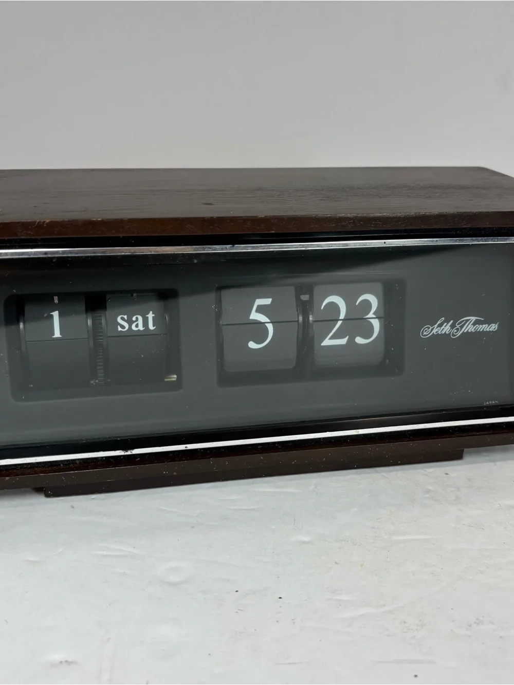 Vintage Seth Thomas Speed Read Flip Clock Day Date Model 0821 Wood Case Japan